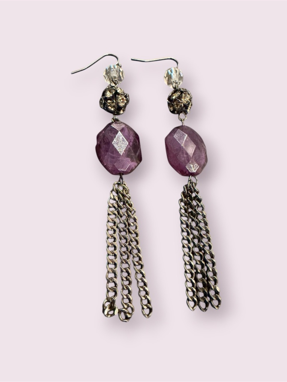 Purple Chain Tassel Drop Earrings